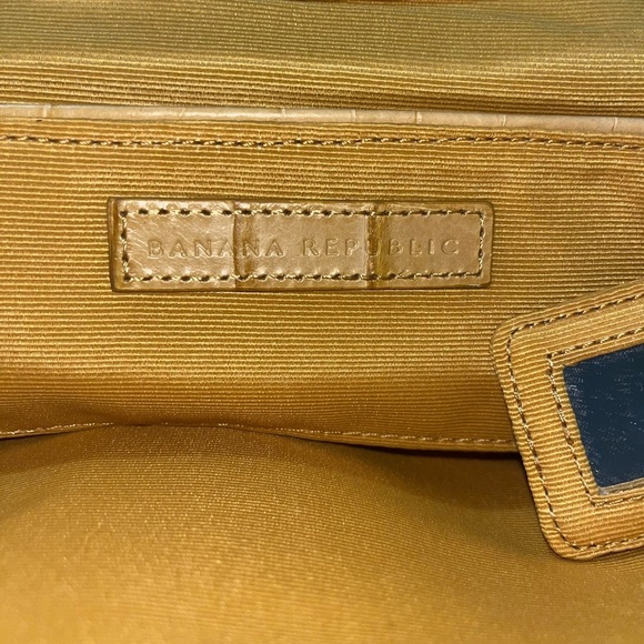 Banana Republic mustard croc-embossed leather clutch w/attached small mirror